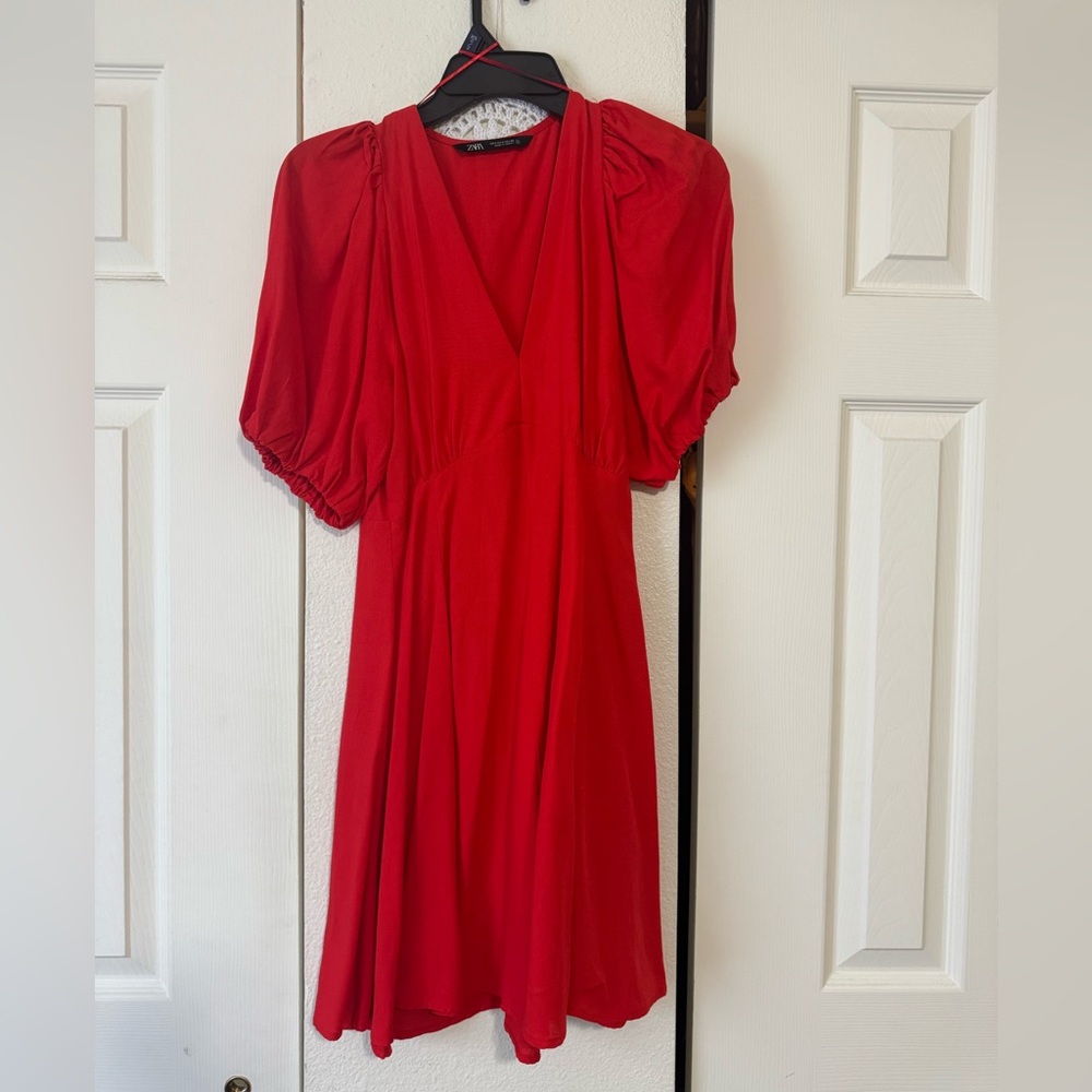 Zara Vibrant Red Dress with Lace Accent